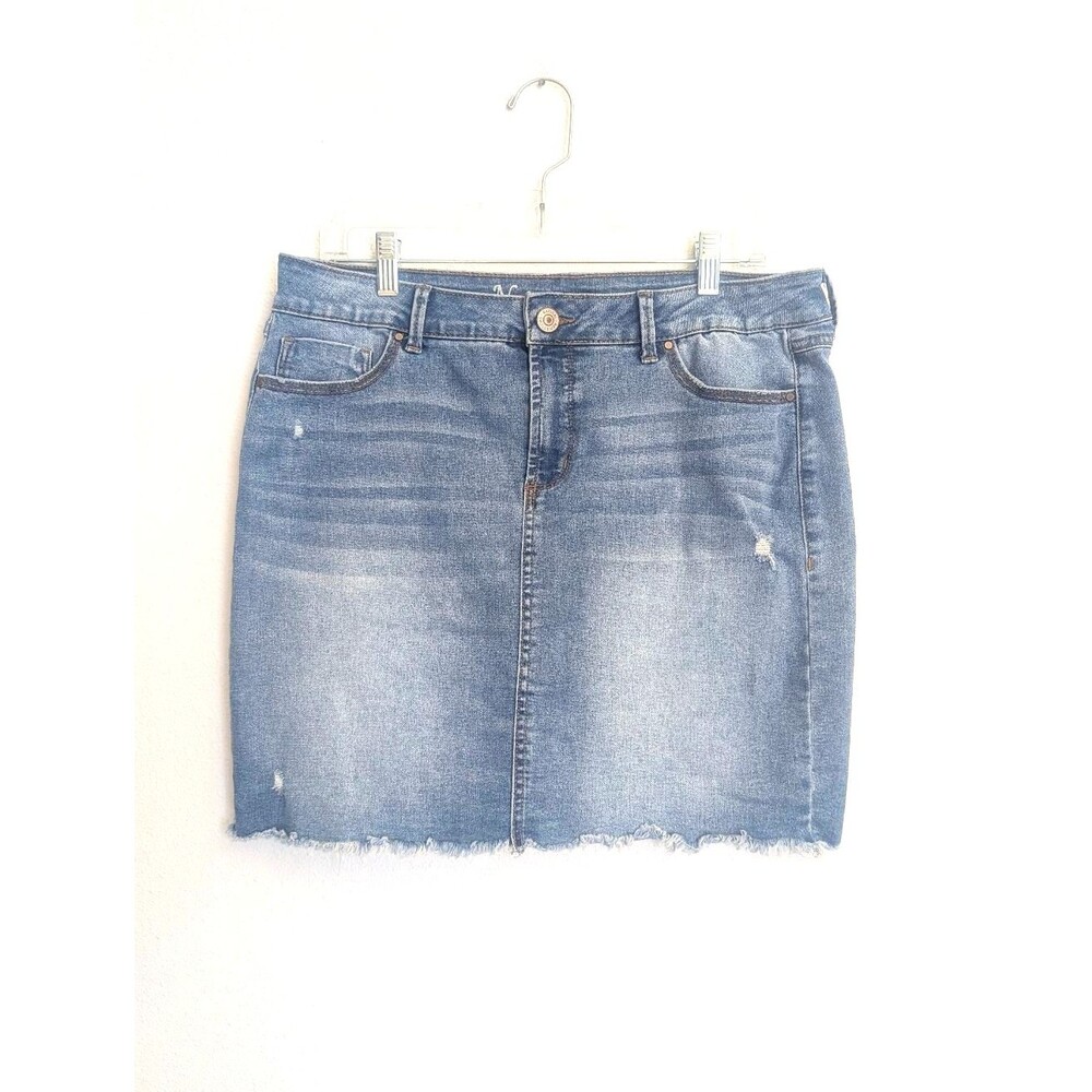 Natural Reflections Denim Skirt Size 14 Distressed Raw Hem Jean Skirt Casual